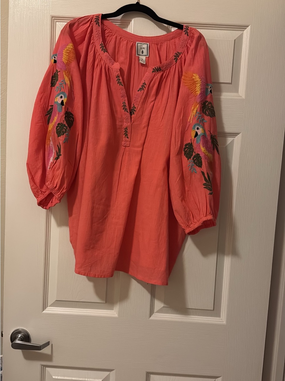 Coral Embroidered Peasant Tunic by Ulla Johnson